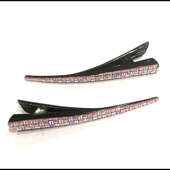 Updo Hair Clips Set Of 2 Shimmering Pink Squares - Picture 4 of 5